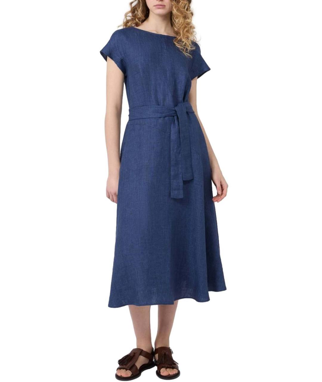 WEEKEND MAX MARA Синее льняное повседневное платье, фото 2