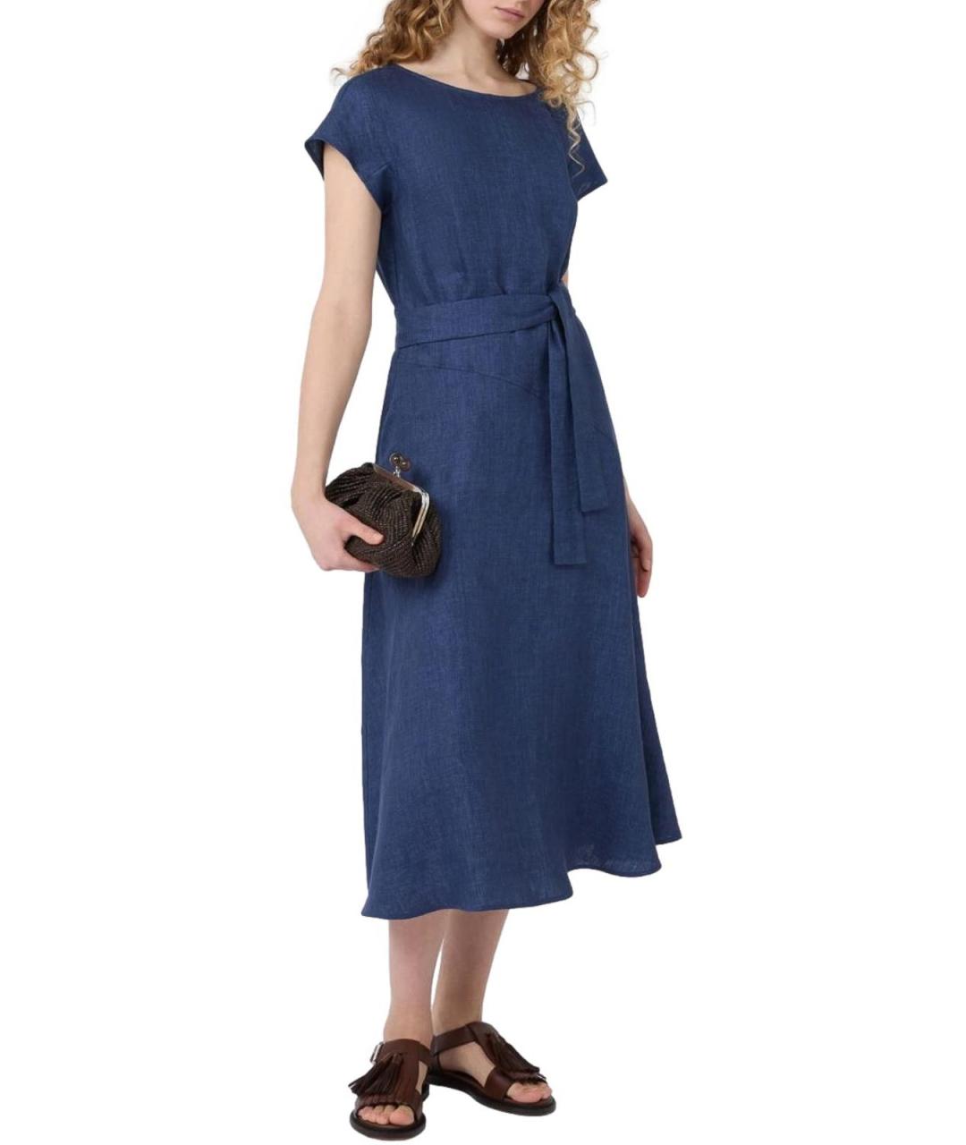 WEEKEND MAX MARA Синее льняное повседневное платье, фото 5