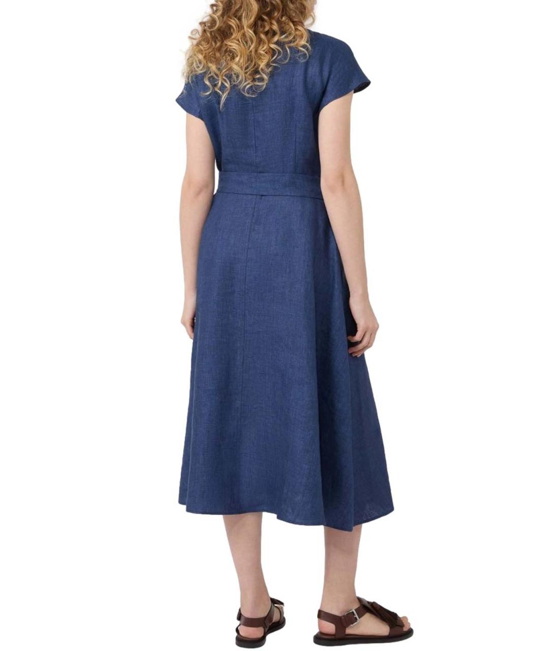 WEEKEND MAX MARA Синее льняное повседневное платье, фото 3