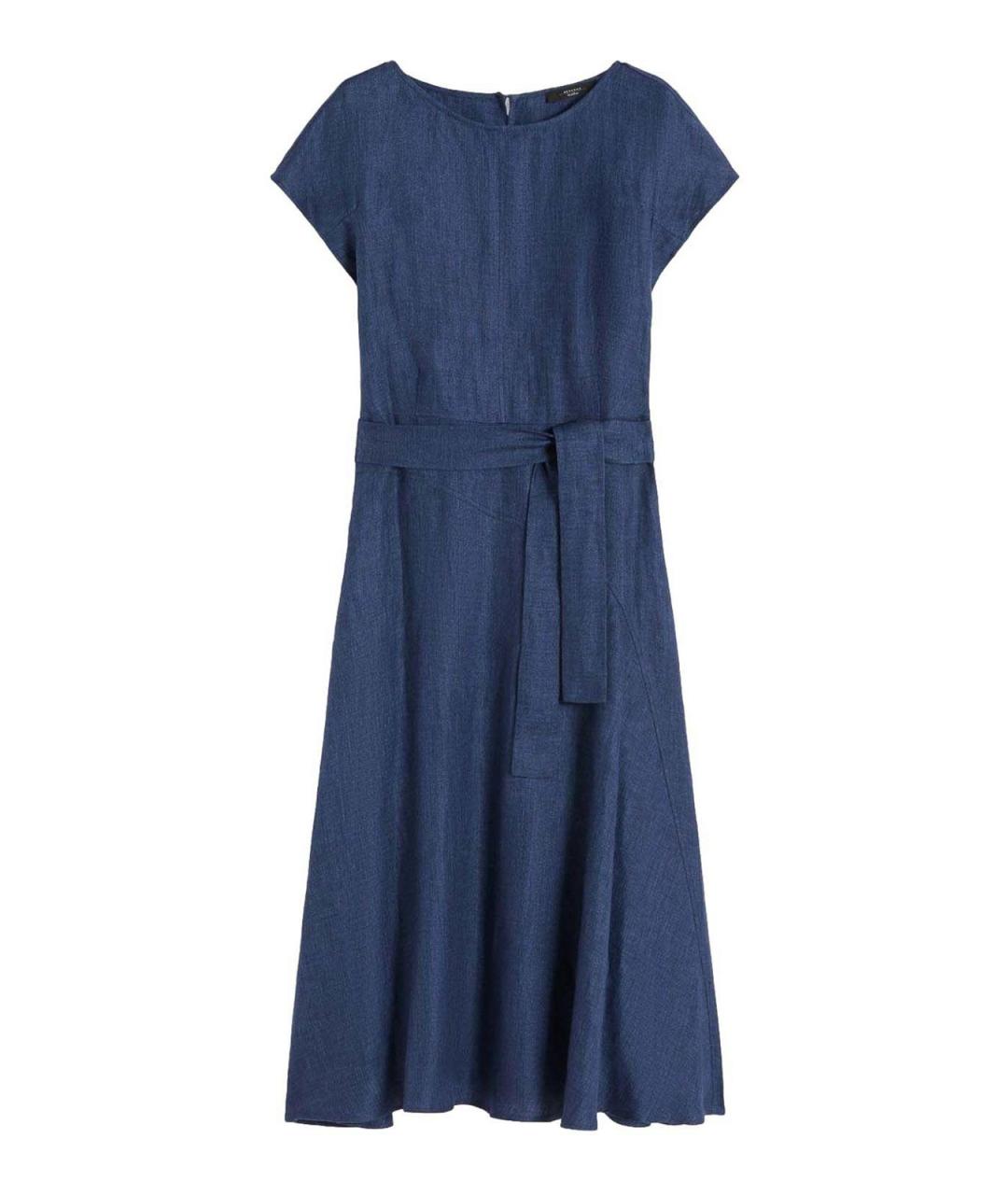 WEEKEND MAX MARA Синее льняное повседневное платье, фото 1