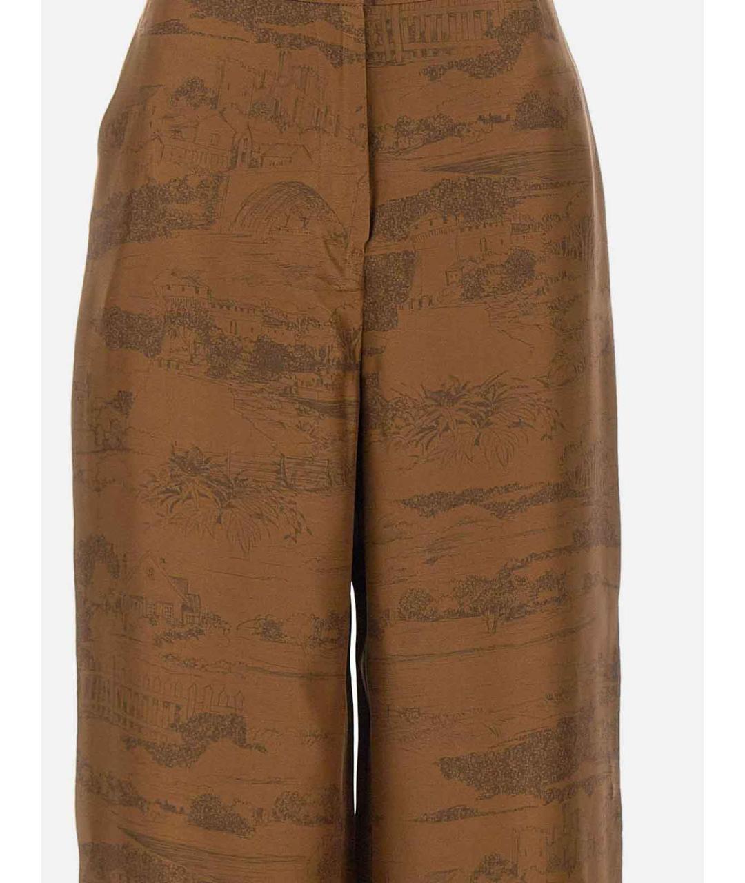 MAX MARA STUDIO Коричневые шелковые прямые брюки, фото 4