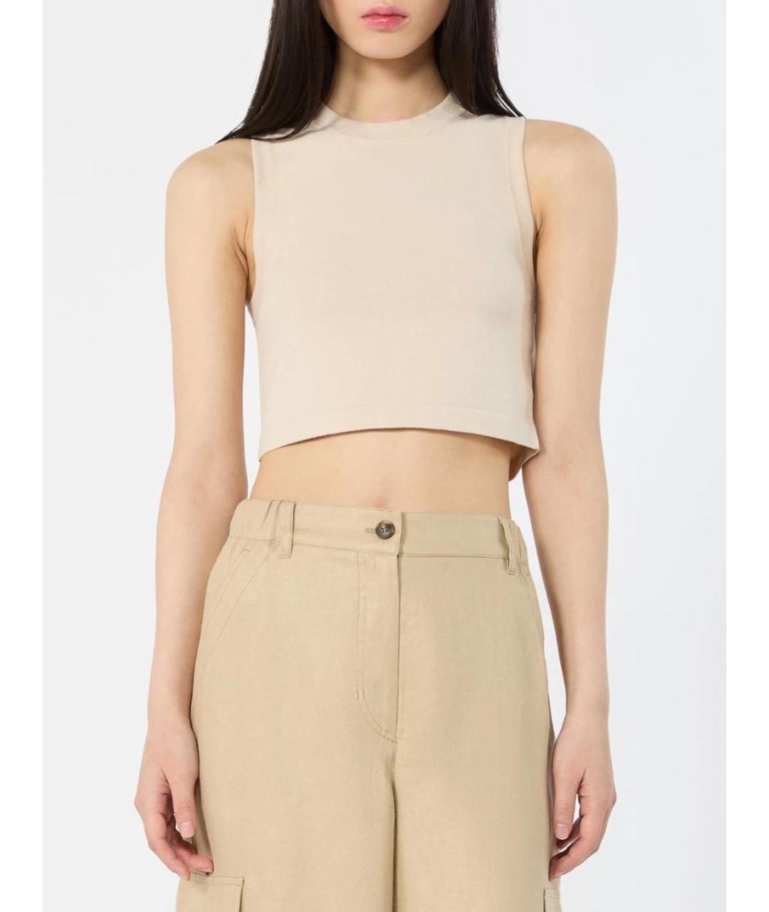 WEEKEND MAX MARA Бежевая вискозная майка, фото 4