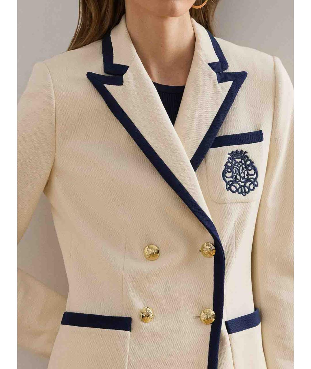 RALPH LAUREN Бежевый полиэстеровый жакет/пиджак, фото 5