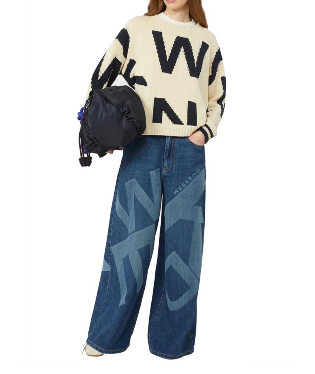 WEEKEND MAX MARA Синие хлопко-полиэстеровые джинсы клеш, фото 2