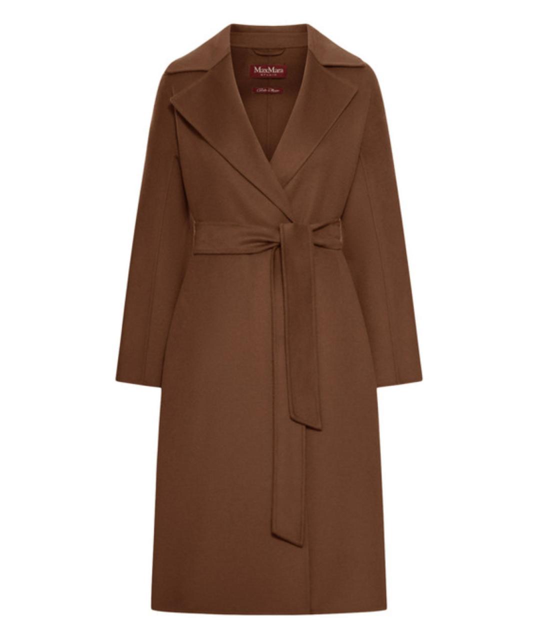 MAX MARA STUDIO Коричневое шерстяное пальто, фото 2