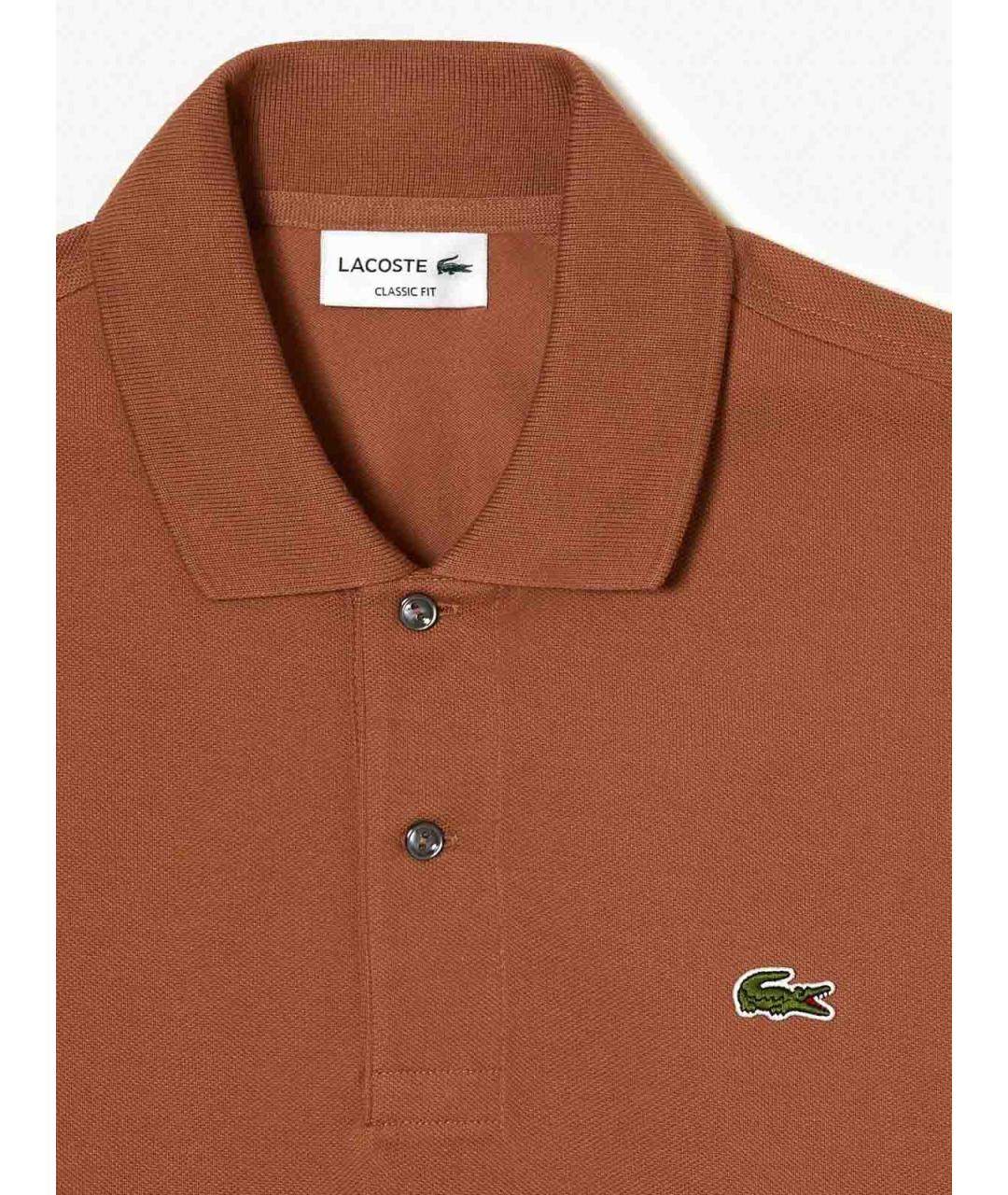 LACOSTE Коричневое хлопко-полиэстеровое поло с коротким рукавом, фото 2