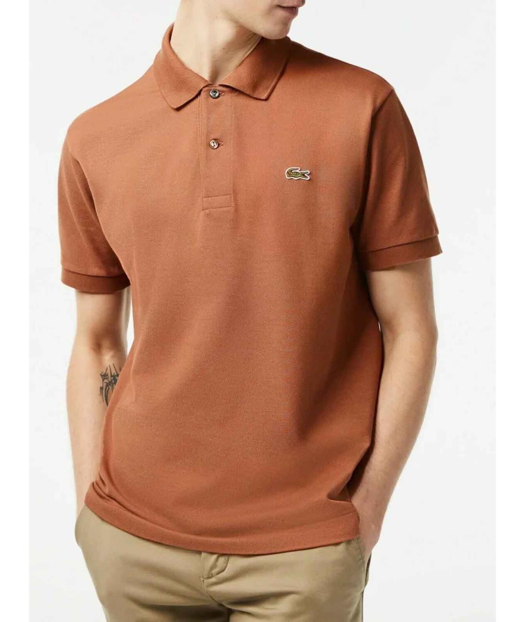 LACOSTE Коричневое хлопко-полиэстеровое поло с коротким рукавом, фото 4