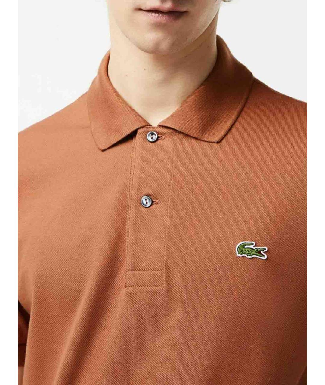 LACOSTE Коричневое хлопко-полиэстеровое поло с коротким рукавом, фото 6