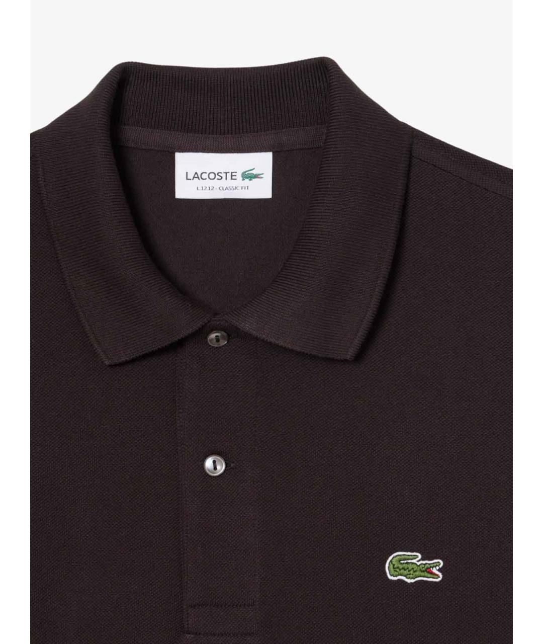 LACOSTE Коричневое хлопковое поло с коротким рукавом, фото 2
