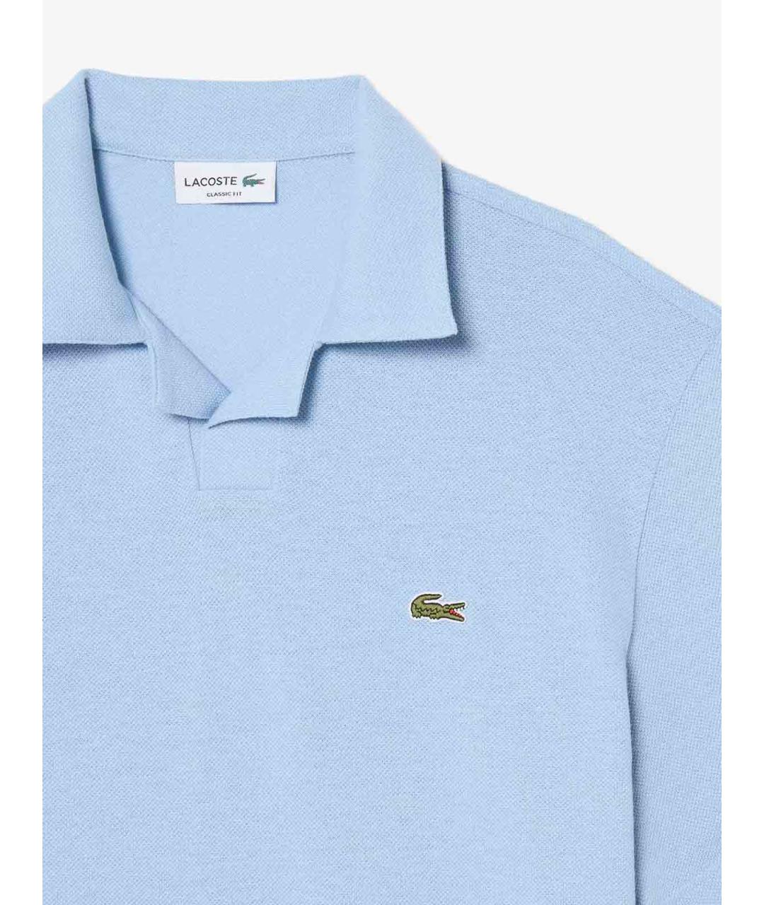LACOSTE Голубое хлопко-льняное поло с коротким рукавом, фото 2