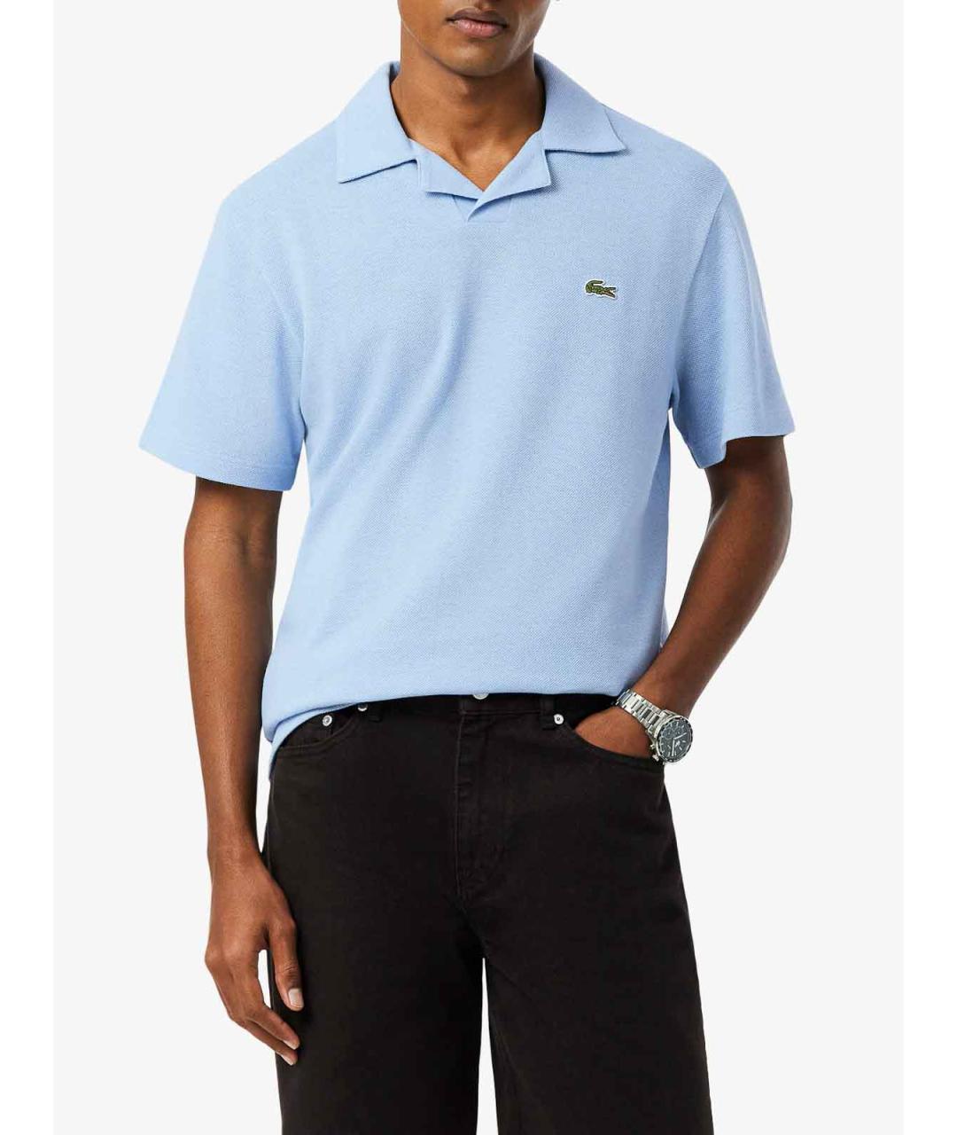 LACOSTE Голубое хлопко-льняное поло с коротким рукавом, фото 4