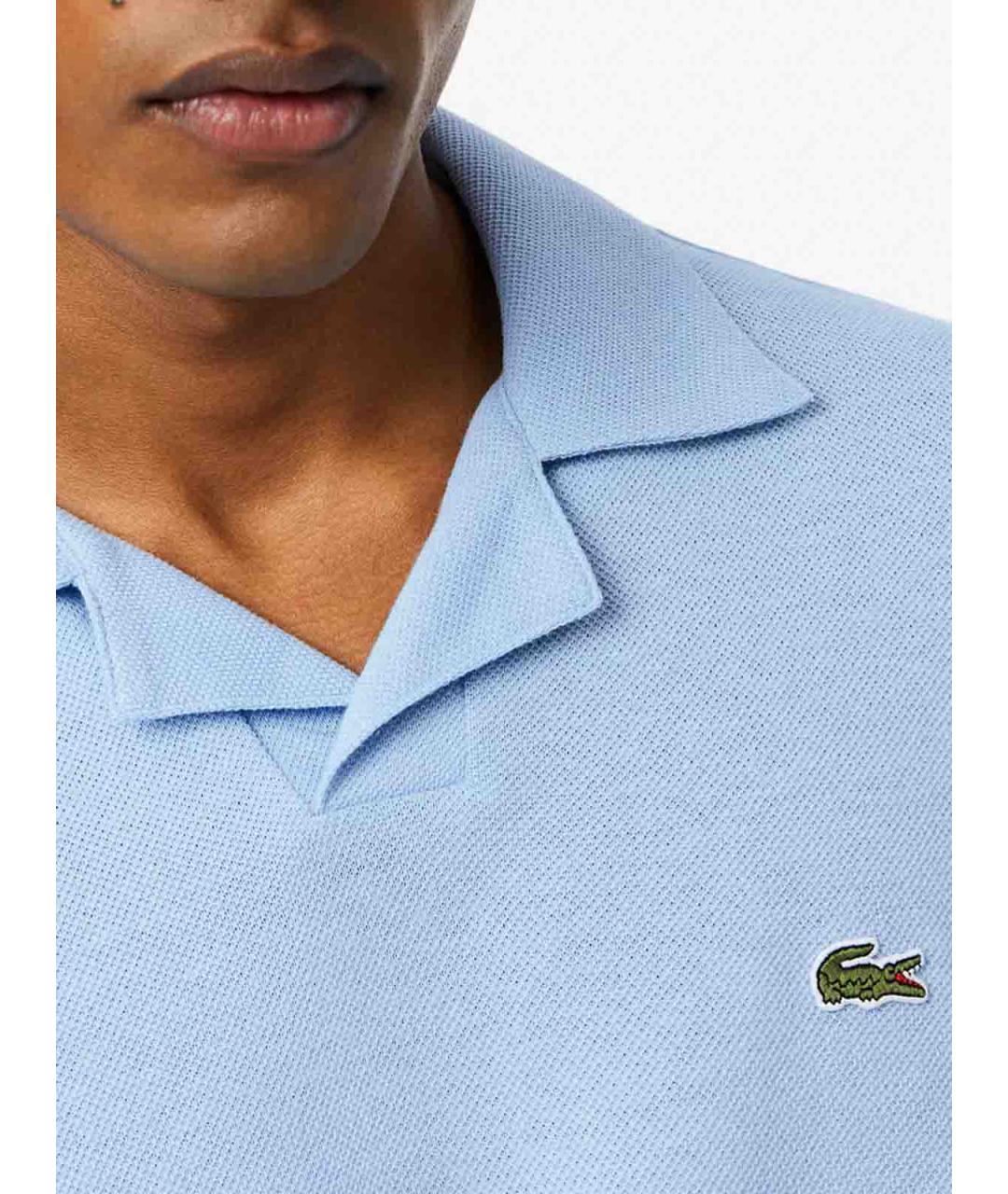 LACOSTE Голубое хлопко-льняное поло с коротким рукавом, фото 5