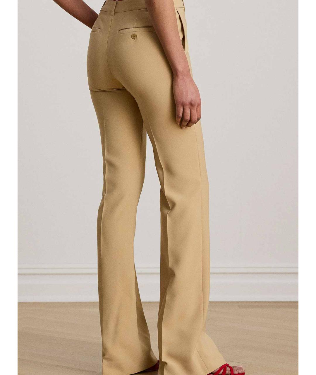RALPH LAUREN Бежевые полиэстеровые прямые брюки, фото 4