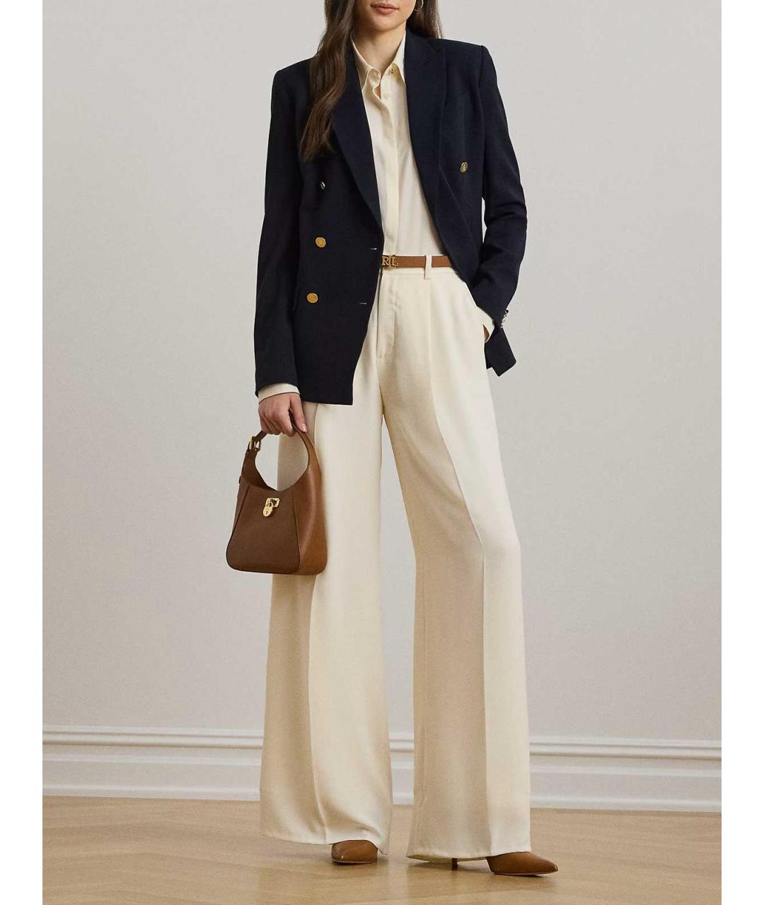 RALPH LAUREN Бежевые полиэстеровые брюки широкие, фото 4