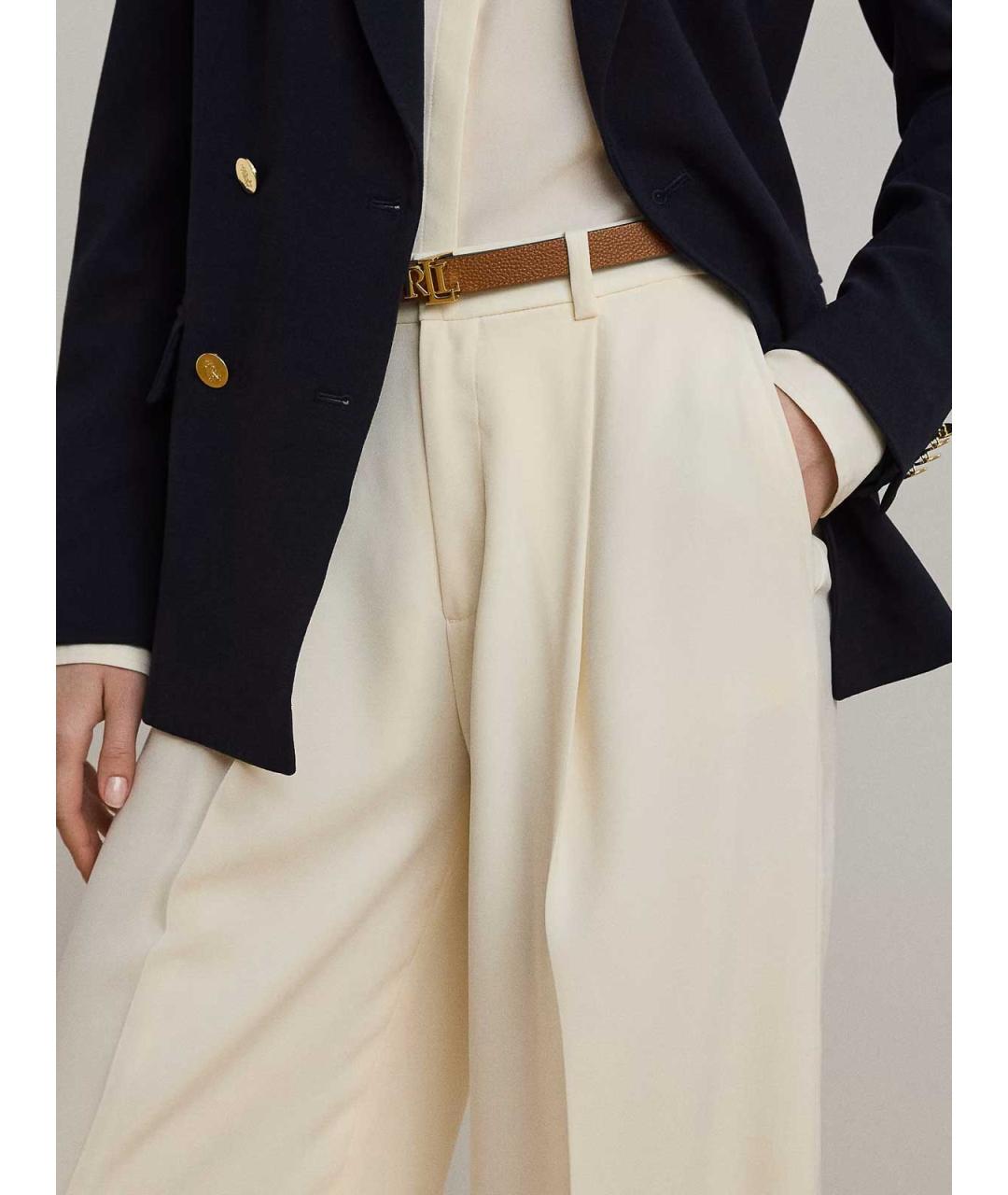 RALPH LAUREN Бежевые полиэстеровые брюки широкие, фото 5