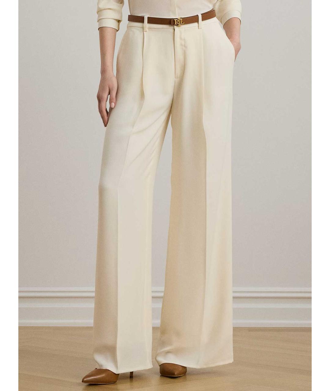 RALPH LAUREN Бежевые полиэстеровые брюки широкие, фото 2
