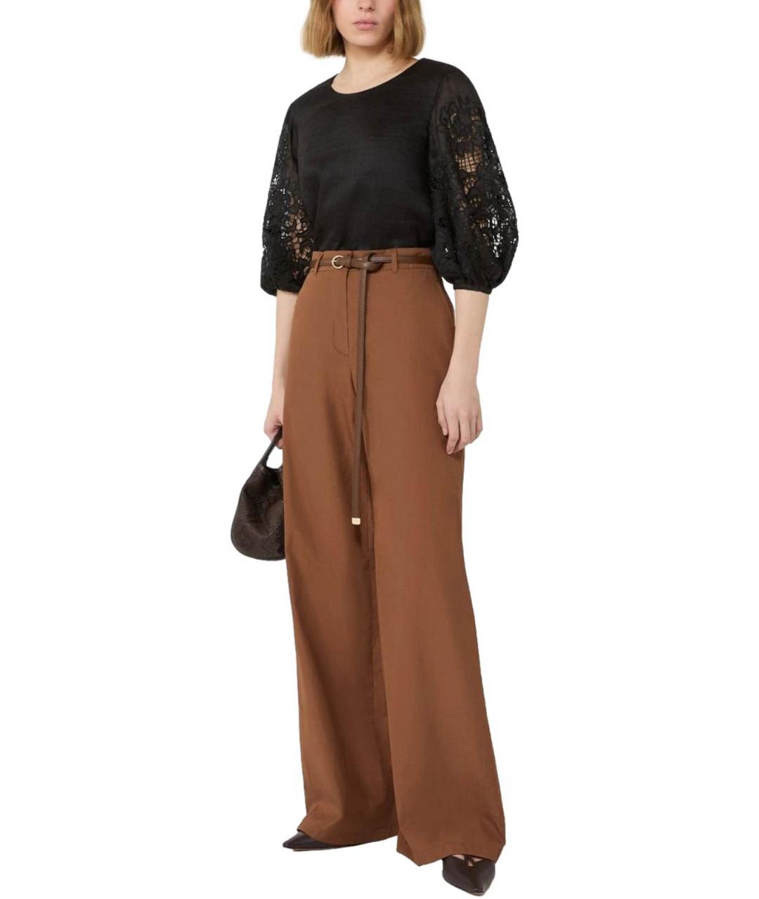 MAX MARA STUDIO Коричневые шерстяные брюки широкие, фото 2