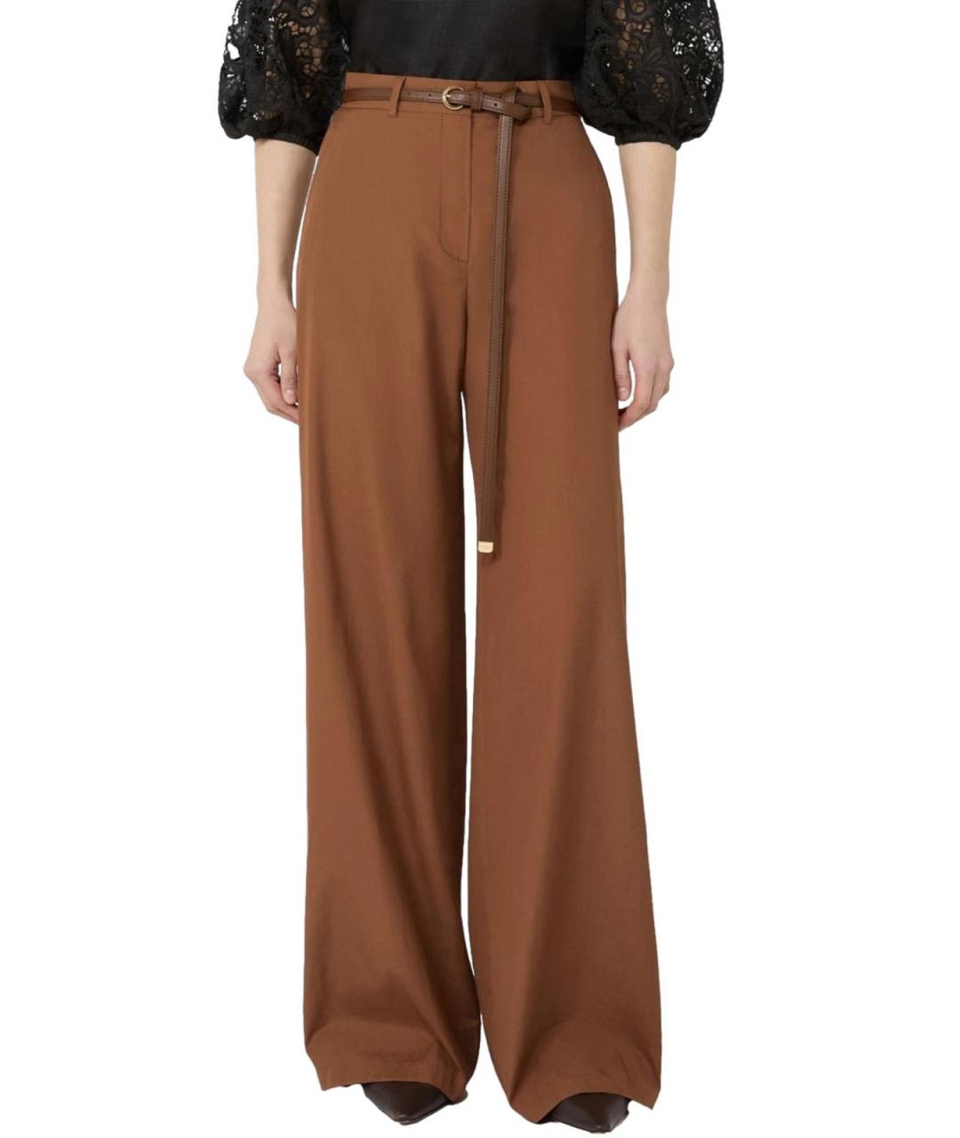 MAX MARA STUDIO Коричневые шерстяные брюки широкие, фото 3