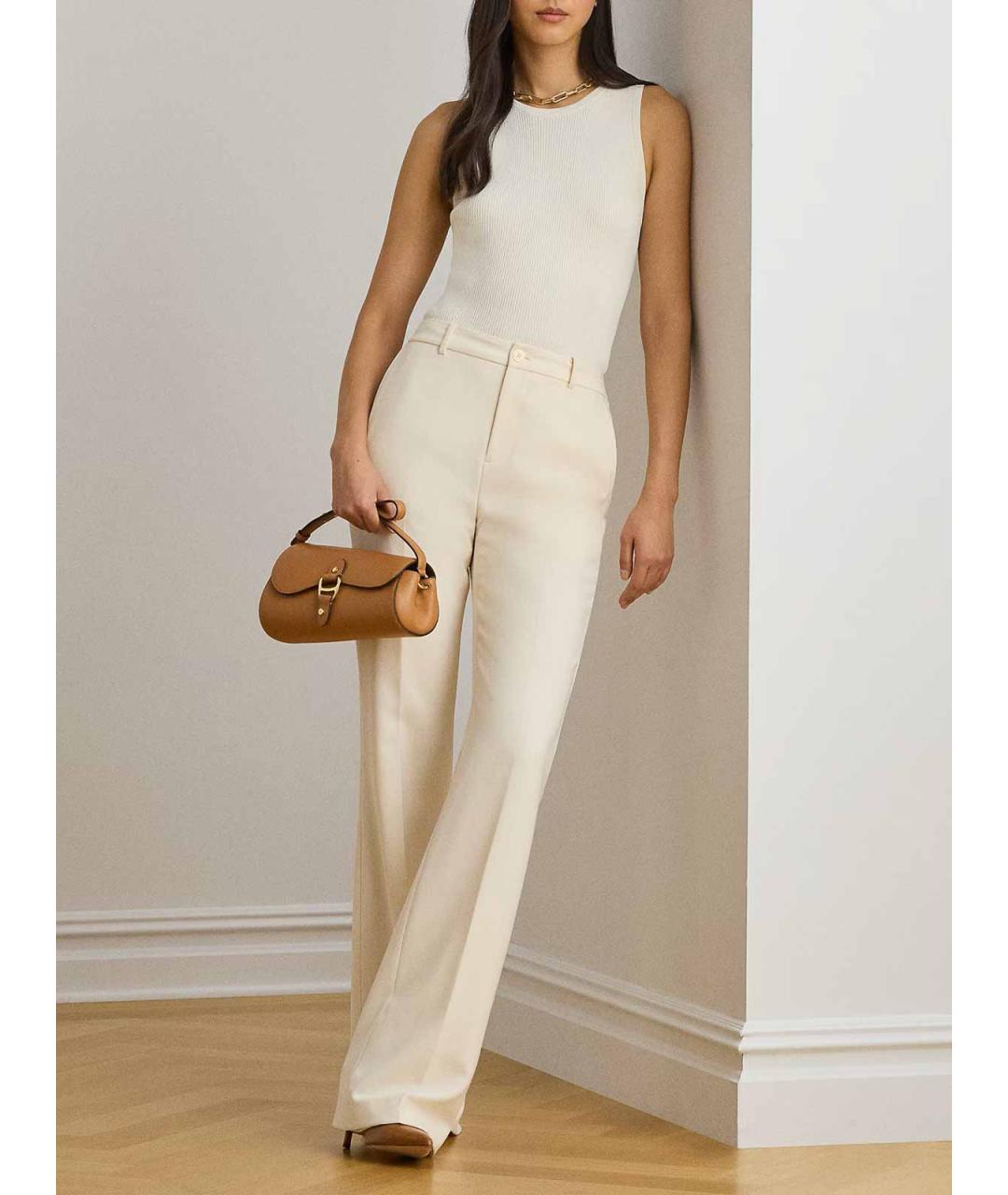 RALPH LAUREN Бежевые полиэстеровые брюки широкие, фото 2