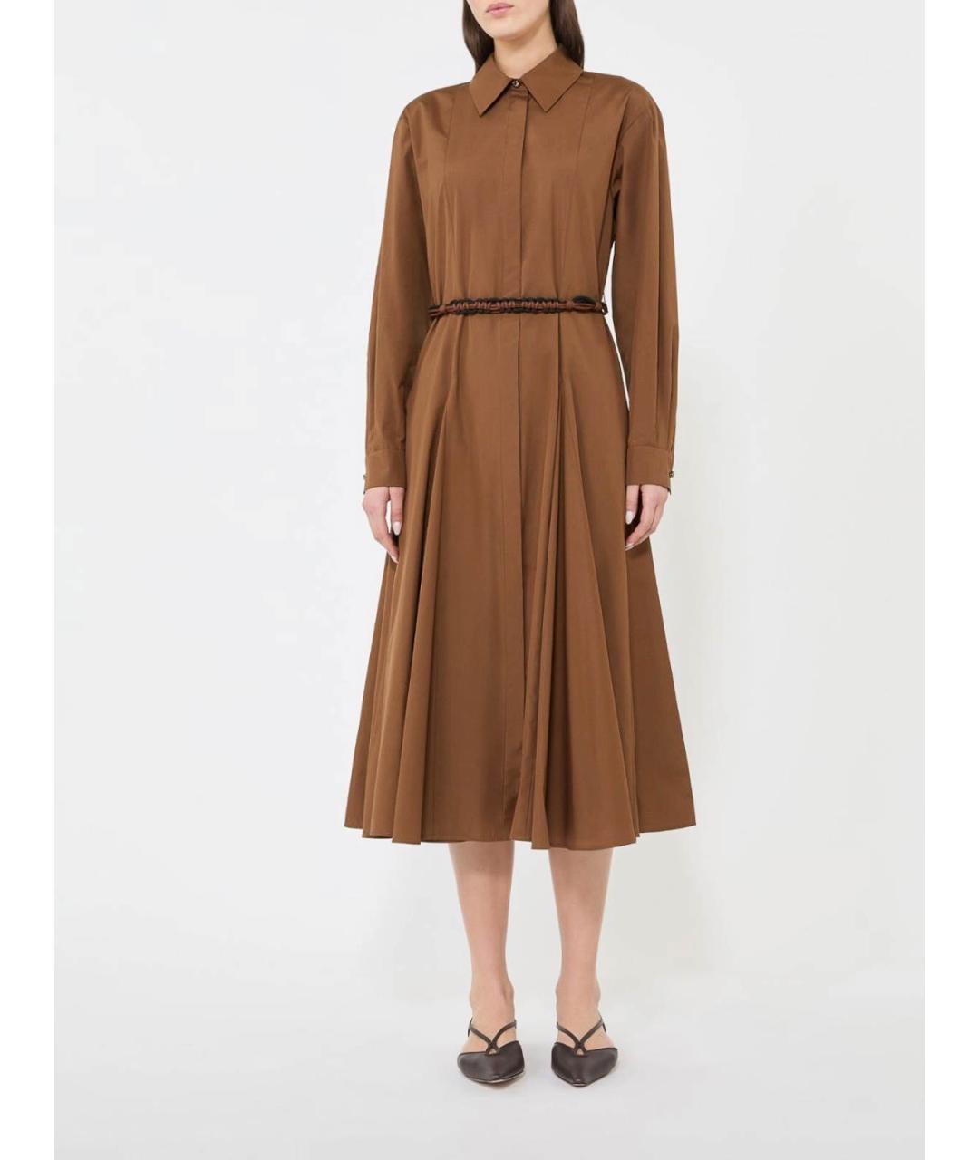 MAX MARA STUDIO Коричневое полиэстеровое повседневное платье, фото 3