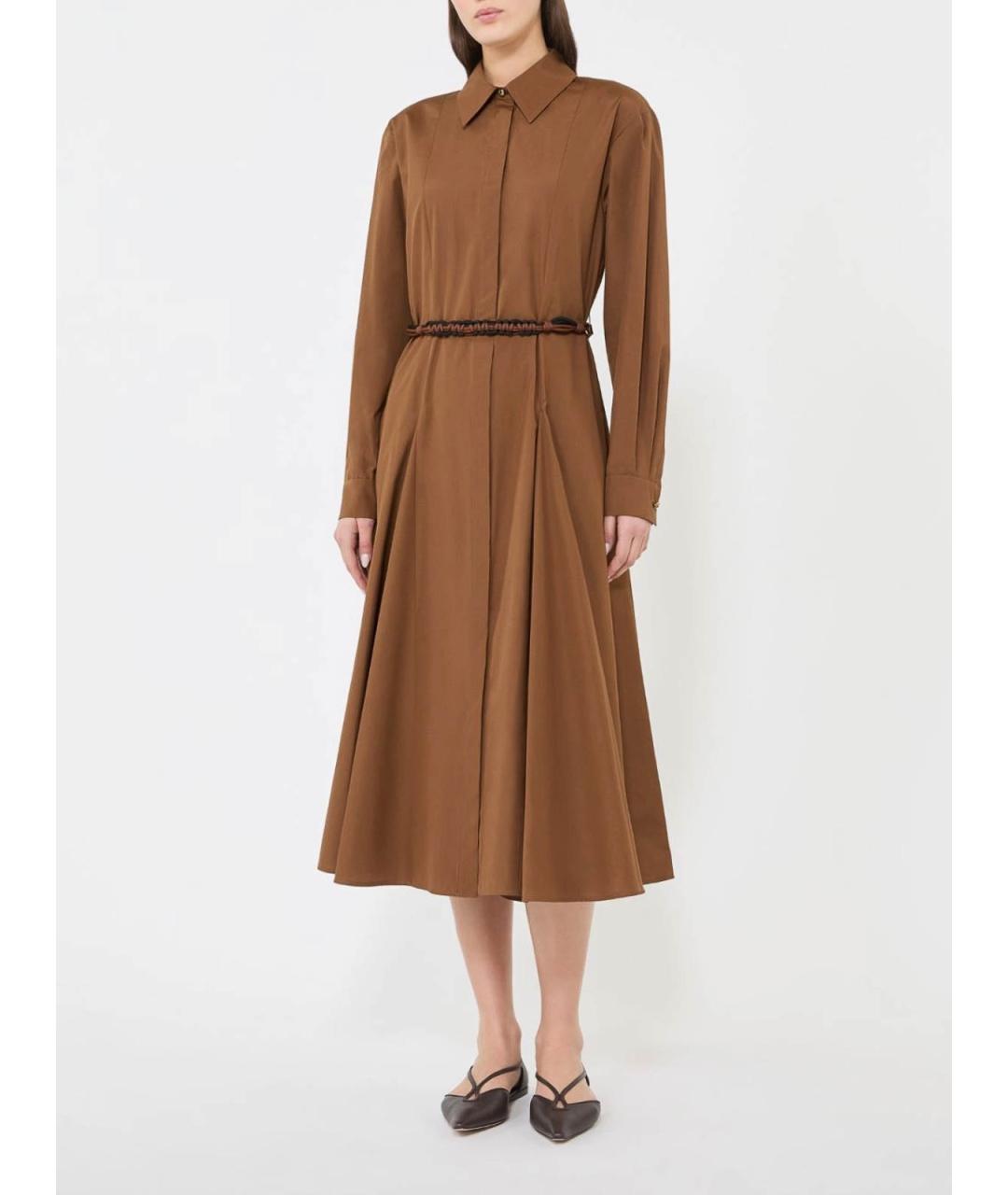 MAX MARA STUDIO Коричневое полиэстеровое повседневное платье, фото 2