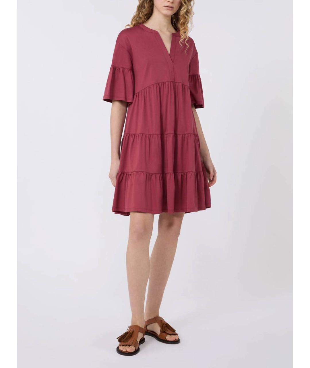 WEEKEND MAX MARA Бордовое хлопковое повседневное платье, фото 3