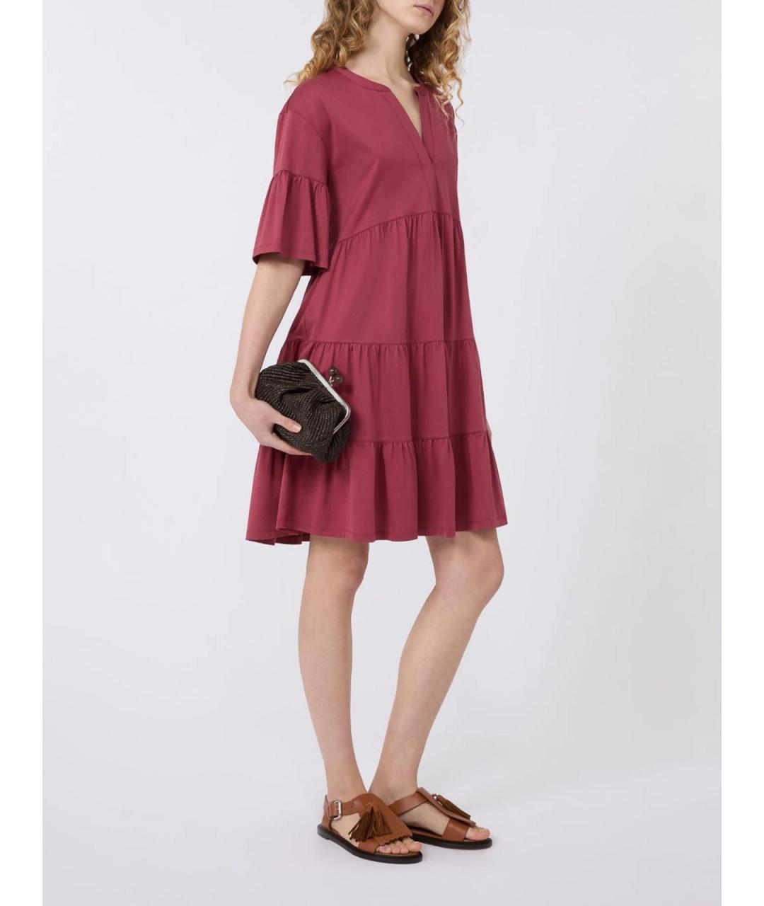 WEEKEND MAX MARA Бордовое хлопковое повседневное платье, фото 2