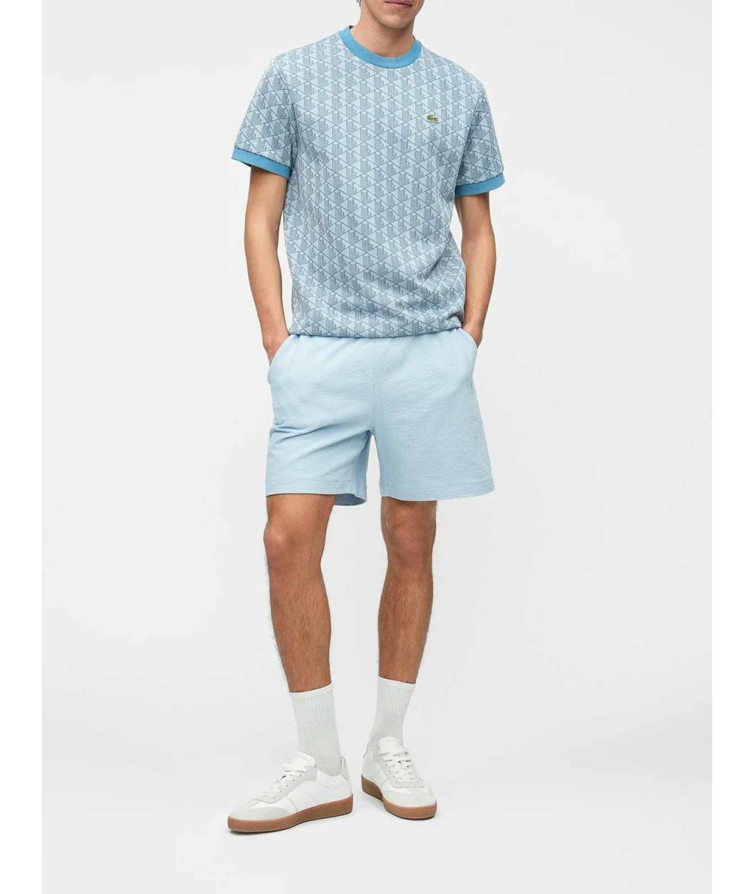 LACOSTE Голубая хлопко-полиэстеровая футболка, фото 4