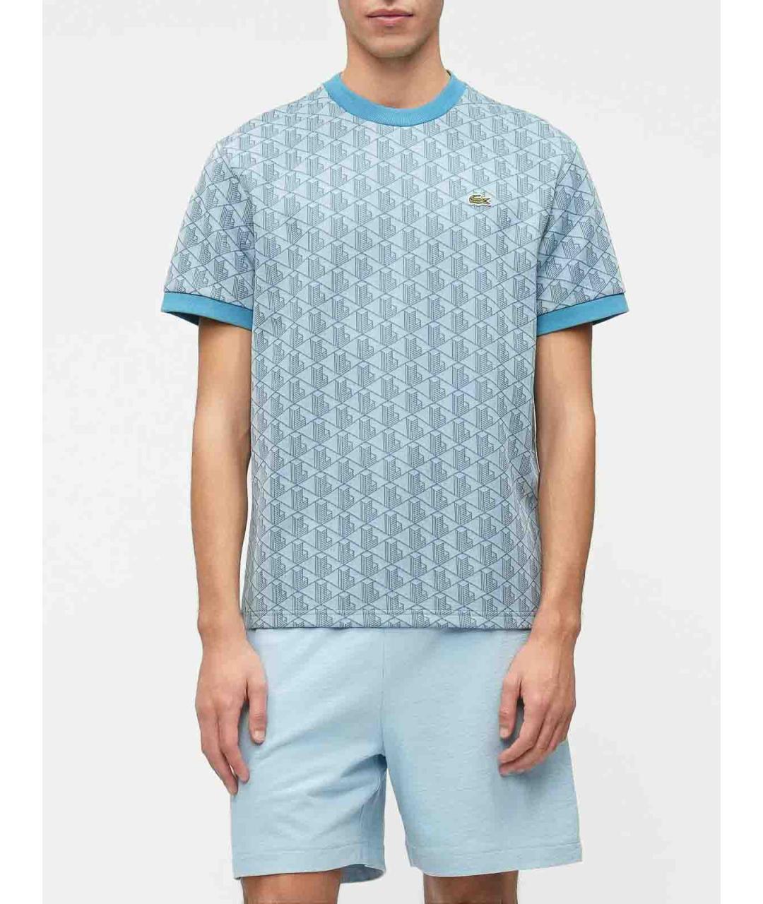 LACOSTE Голубая хлопко-полиэстеровая футболка, фото 3