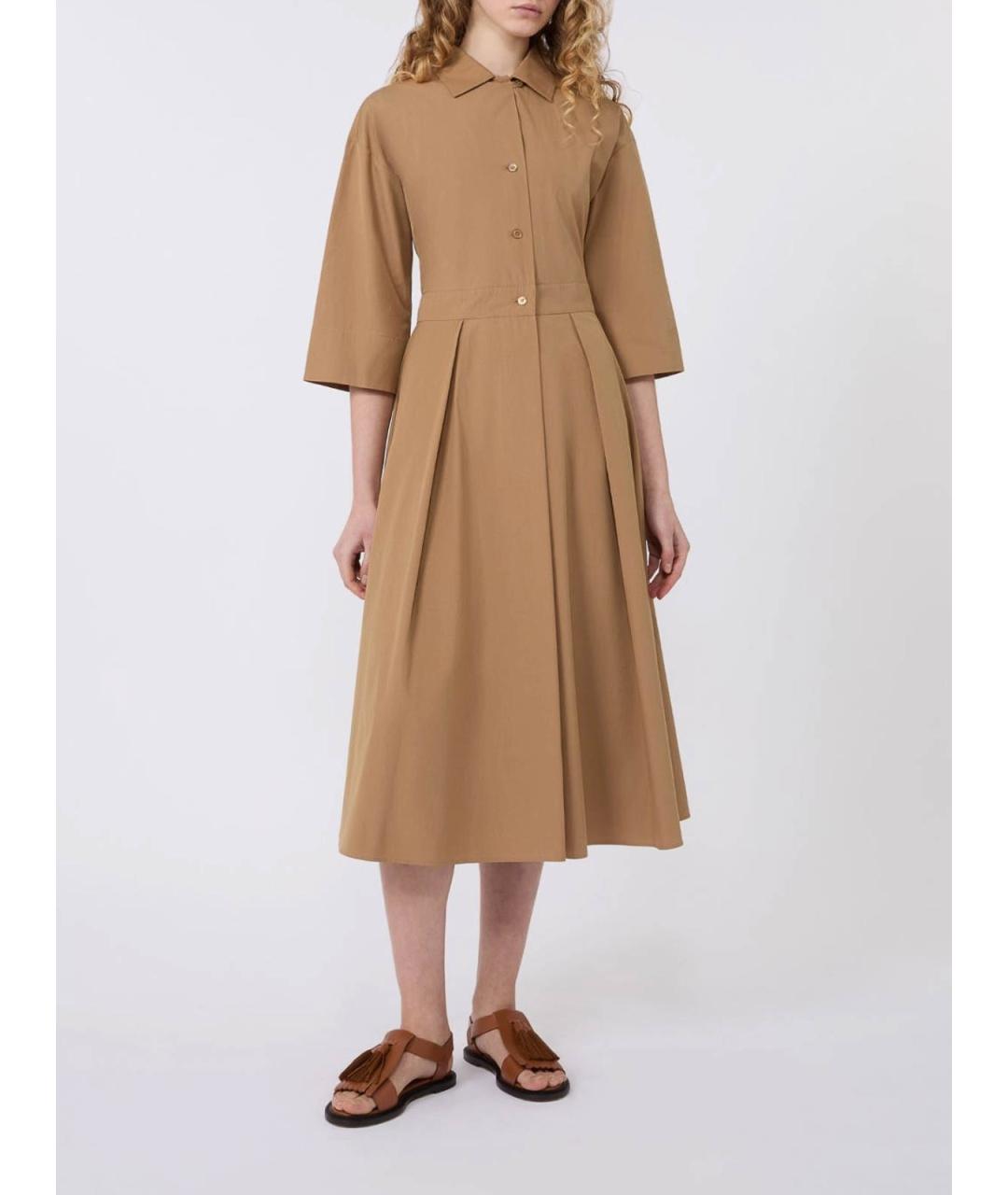 WEEKEND MAX MARA Коричневое хлопковое повседневное платье, фото 4