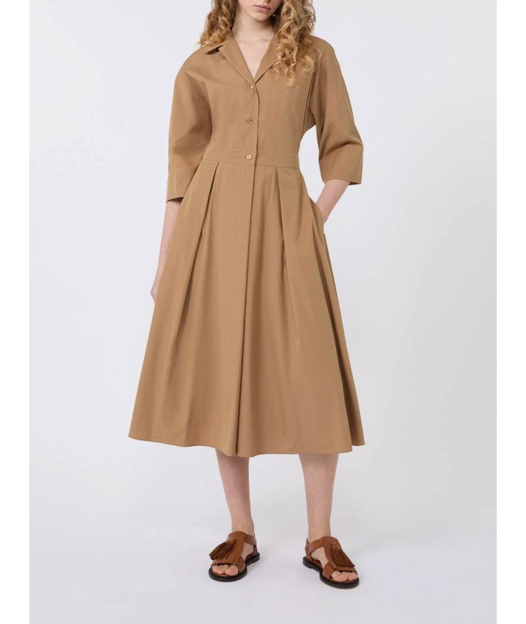 WEEKEND MAX MARA Коричневое хлопковое повседневное платье, фото 5