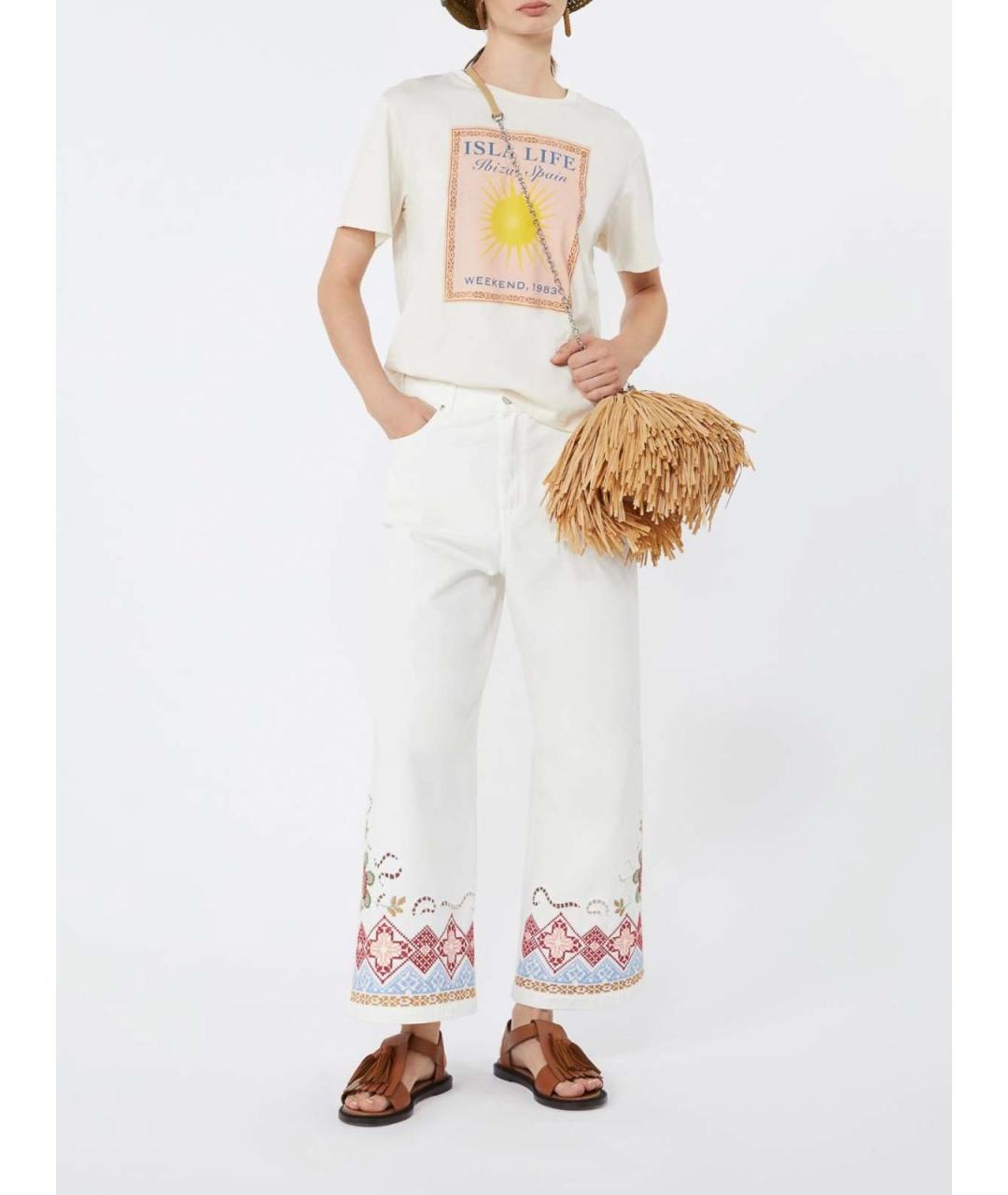 WEEKEND MAX MARA Белые хлопковые брюки широкие, фото 5