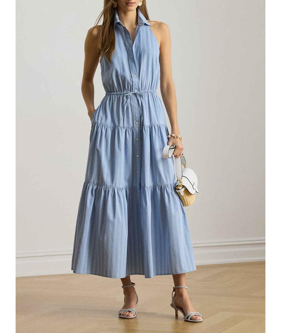 RALPH LAUREN Голубое хлопковое повседневное платье, фото 2