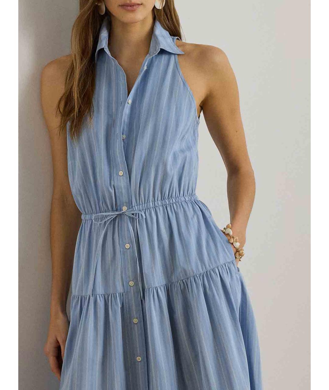 RALPH LAUREN Голубое хлопковое повседневное платье, фото 3