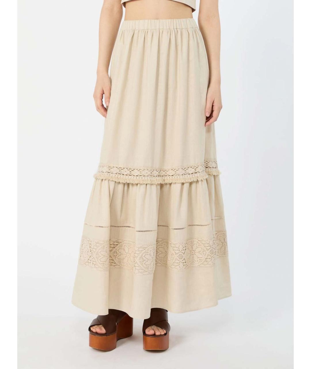 WEEKEND MAX MARA Бежевая вискозная юбка миди, фото 4