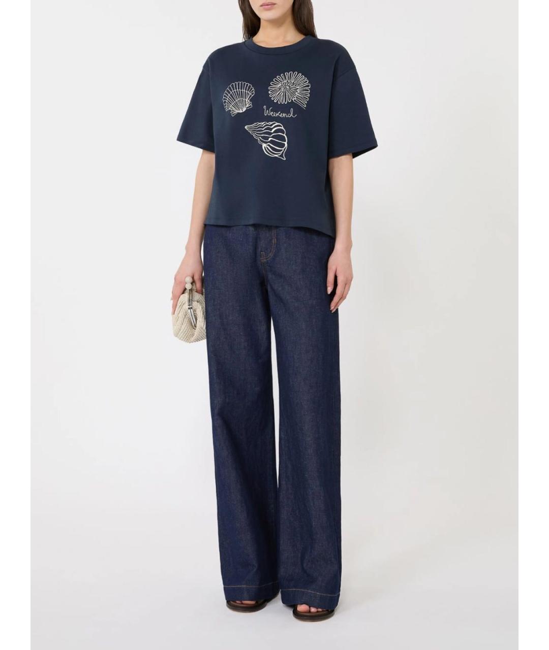 WEEKEND MAX MARA Синяя хлопковая футболка, фото 2