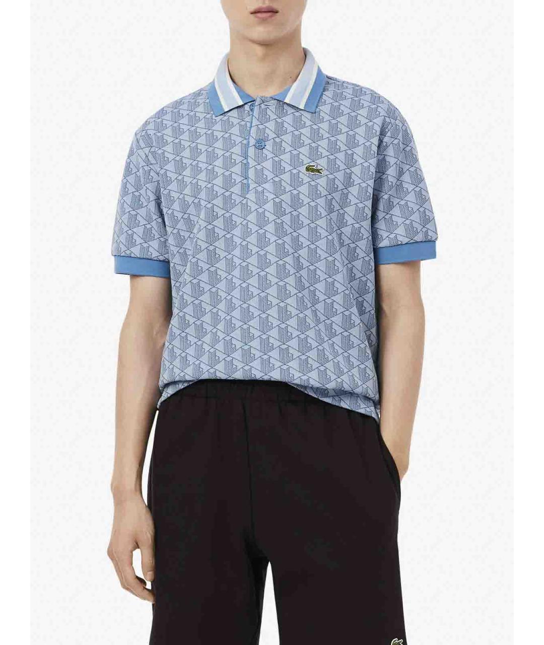 LACOSTE Голубое хлопко-полиэстеровое поло с коротким рукавом, фото 4