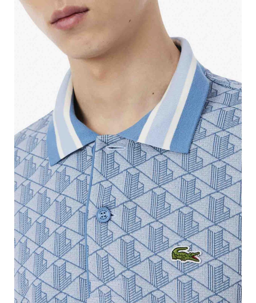 LACOSTE Голубое хлопко-полиэстеровое поло с коротким рукавом, фото 6