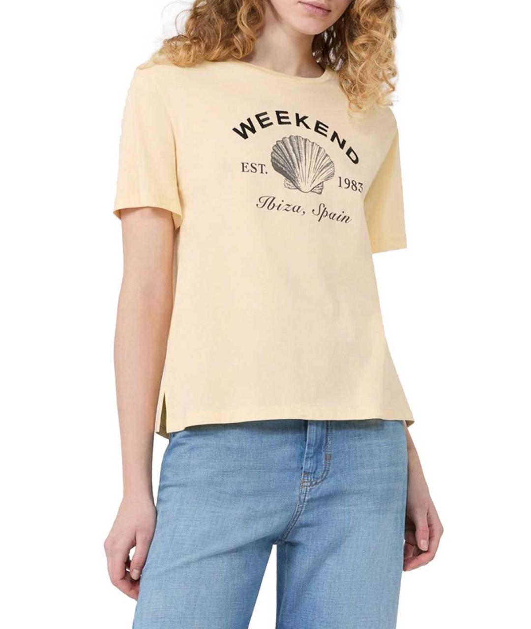 WEEKEND MAX MARA Желтая хлопковая футболка, фото 2
