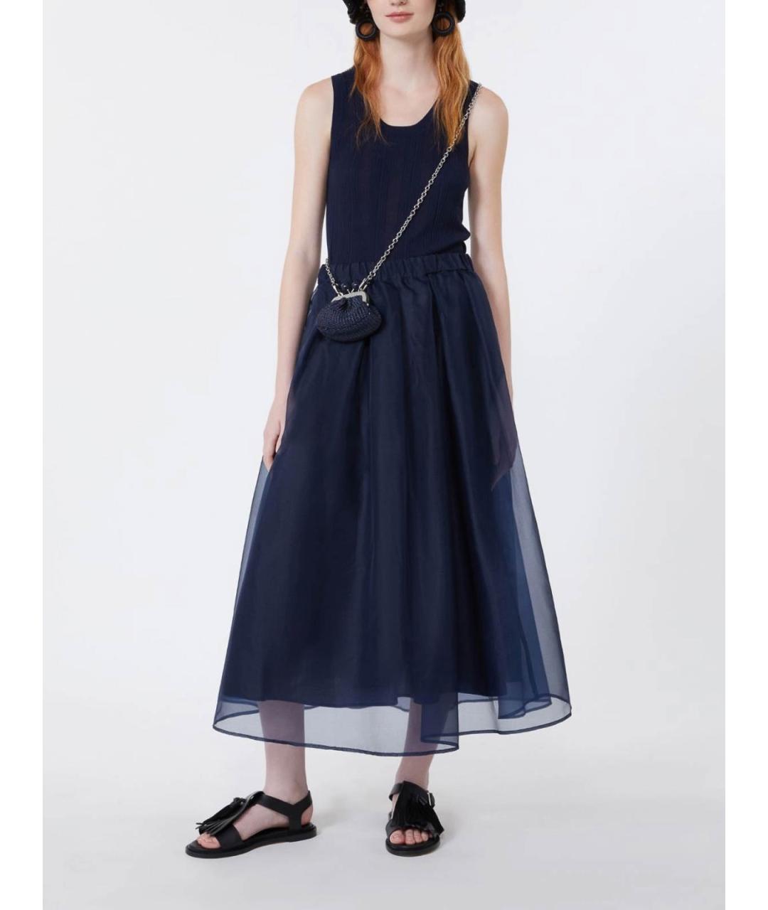 WEEKEND MAX MARA Синяя хлопковая юбка миди, фото 5