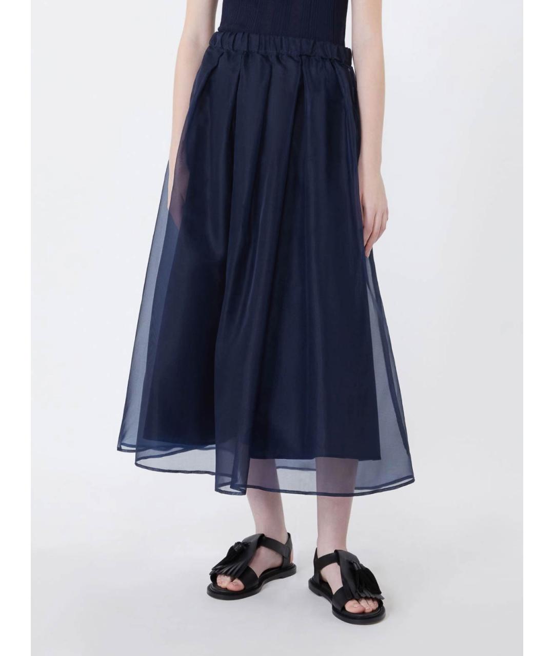 WEEKEND MAX MARA Синяя хлопковая юбка миди, фото 4