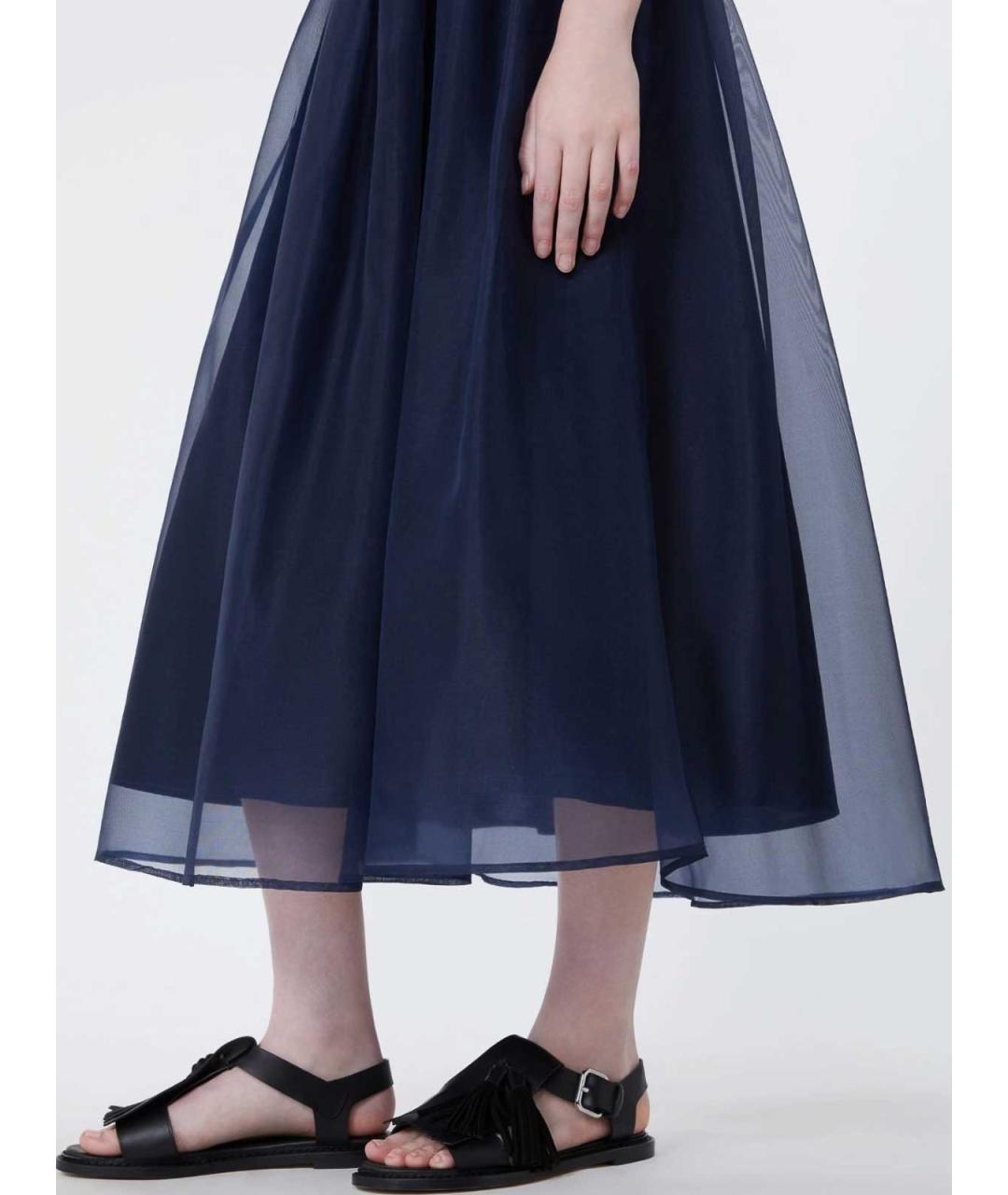 WEEKEND MAX MARA Синяя хлопковая юбка миди, фото 2