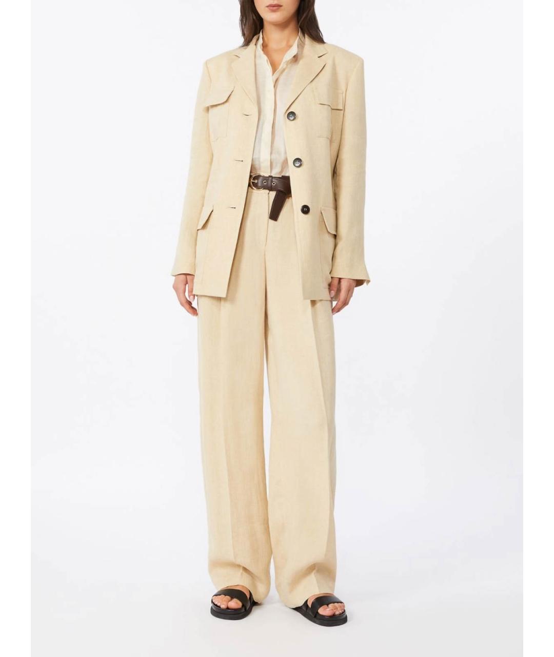 MAX MARA STUDIO Бежевые шерстяные брюки широкие, фото 2
