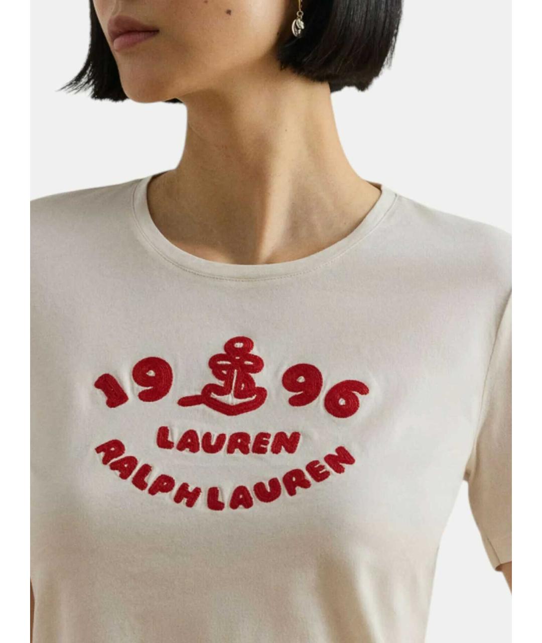 RALPH LAUREN Бежевая хлопковая футболка, фото 4