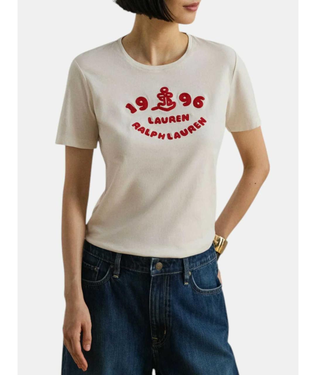 RALPH LAUREN Бежевая хлопковая футболка, фото 2
