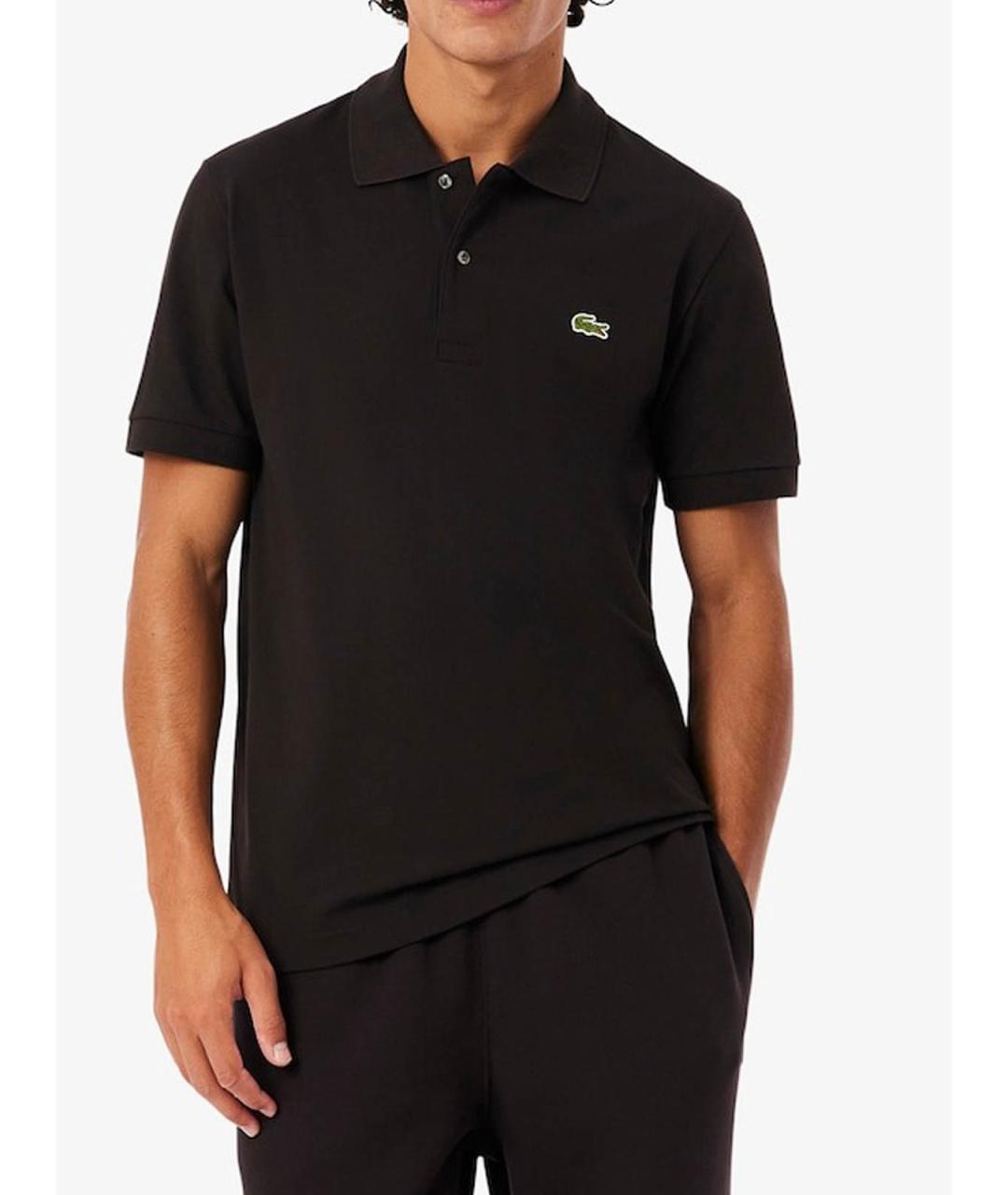 LACOSTE Черное хлопко-полиэстеровое поло с коротким рукавом, фото 2