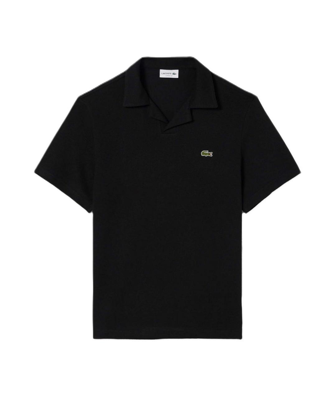 LACOSTE Черное хлопко-льняное поло с коротким рукавом, фото 1