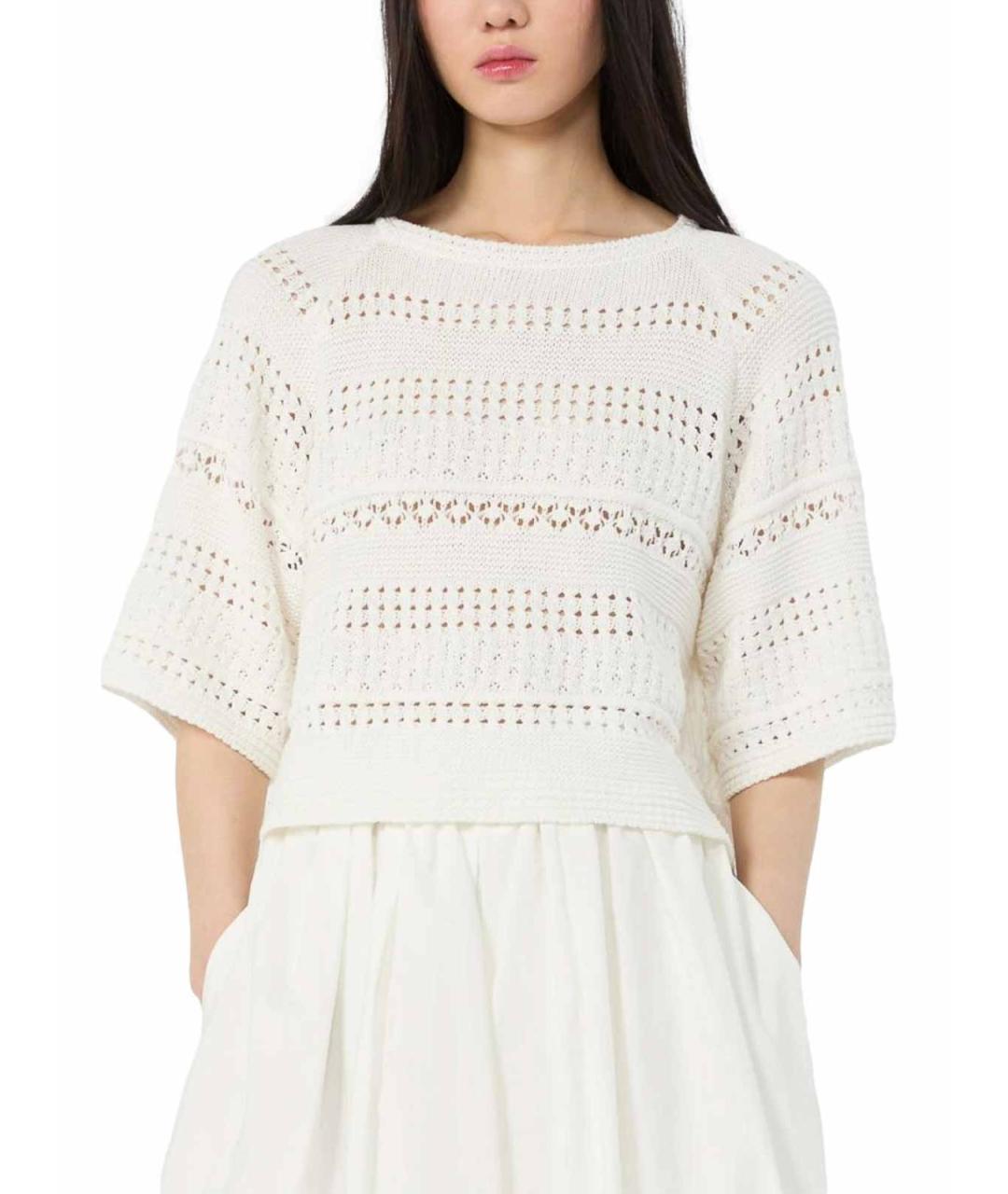 WEEKEND MAX MARA Белый хлопковый джемпер / свитер, фото 2