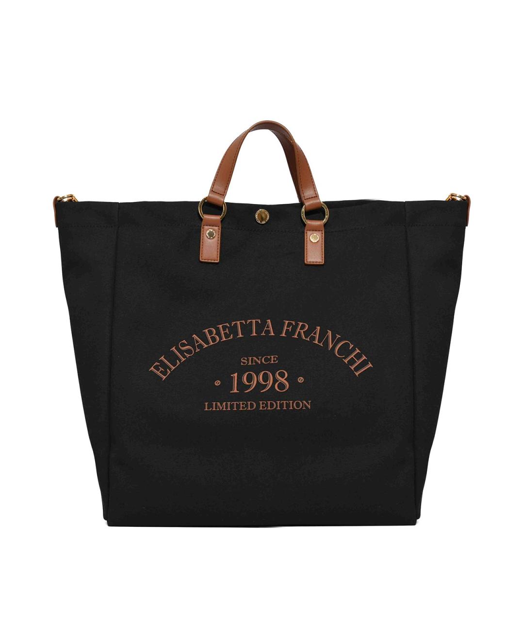 ELISABETTA FRANCHI Черная тканевая сумка тоут, фото 1