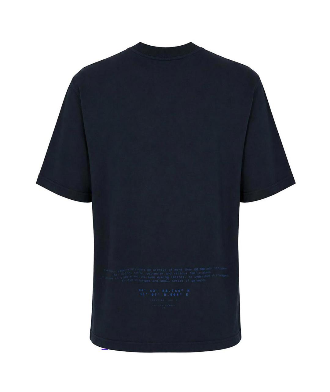 STONE ISLAND Темно-синяя хлопковая футболка, фото 2